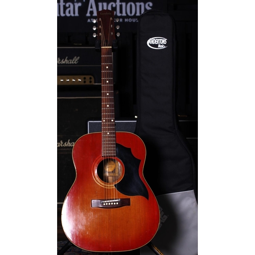 660 - 1970s Landola acoustic guitar, made in Finland; Body: cherry sunburst finish, heavy lacquered checki... 