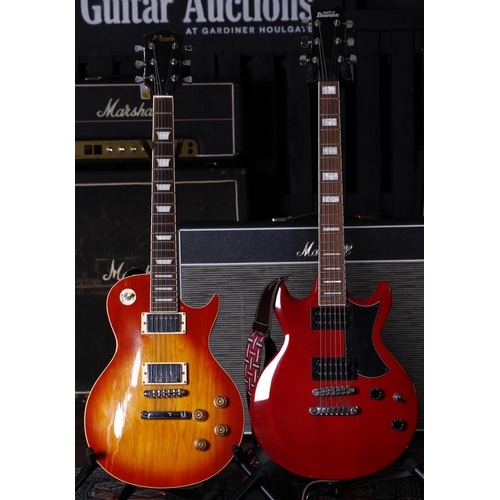 673 - Nevada LP Type electric guitar, orange burst finish (imperfections); together with an Ibanez Gio dou... 