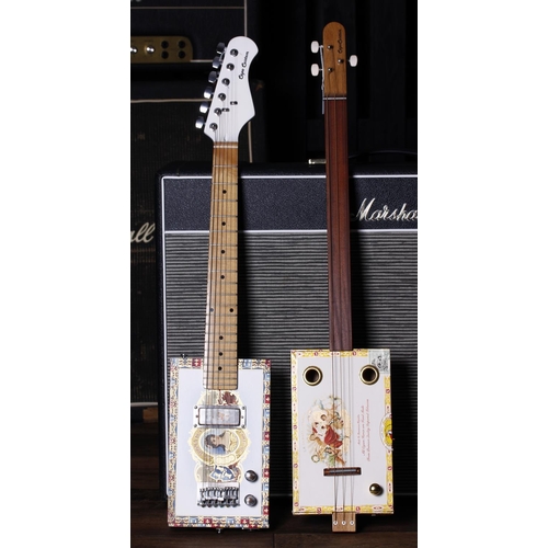 693 - Capo Custom six string electric cigar box guitar; together with a Capo Custom three string electric ... 