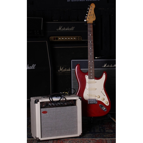 705 - Encore S Type electric guitar; together with a Stagg CA25AR practice amplifier (2)