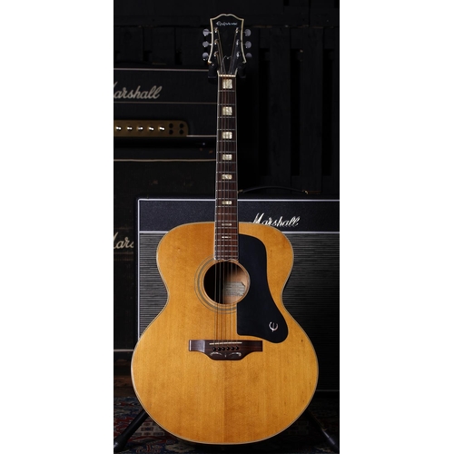 715 - 1970s Epiphone FT-570BL Sheraton acoustic guitar, made in Japan; Body: blonde finish, impact ding to... 