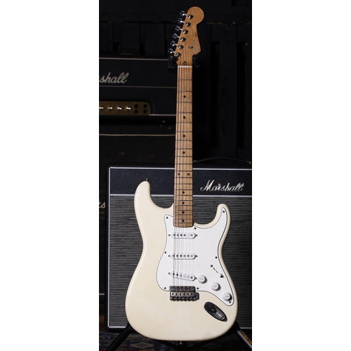 717 - Squier by Fender electric guitar, made in Japan (1993-1994); Body: Olympic white finish, dings, blem... 