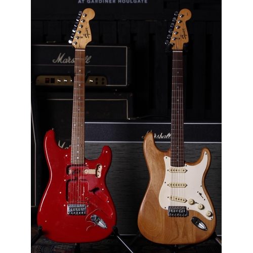 719 - Squier by Fender Affinity Series Strat electric guitar, stripped finish body and modified electronic... 