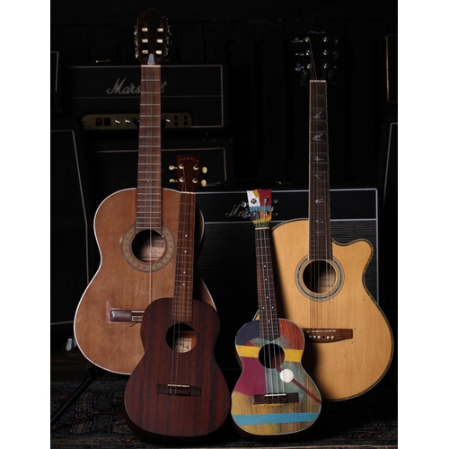 721 - Martin Smith acoustic guitar in need of attention; together with a Zen-On classical guitar, made in ... 