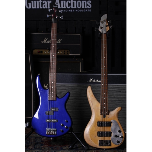 722 - Yamaha RBX Series bass guitar (stripped finish and other modifications), within a Rock Sak gig bag; ... 