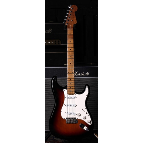 727 - S Type Partscaster electric guitar comprising Asian made dark sunburst finish body, maple D profile ... 