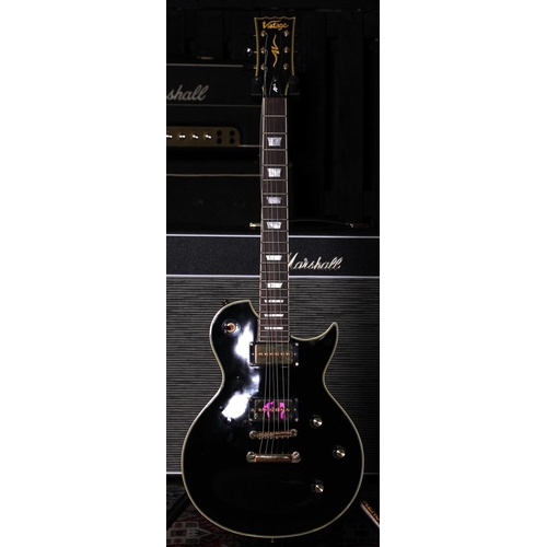 730 - JHS Vintage AV1 electric guitar; Body: black finish, a few minor dings; Neck: good; Fretboard: rosew... 