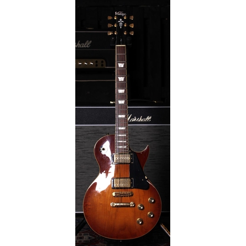 734 - JHS Vintage V100 electric guitar; Body: tobacco burst top, a few dings and marks to back; Neck: good... 