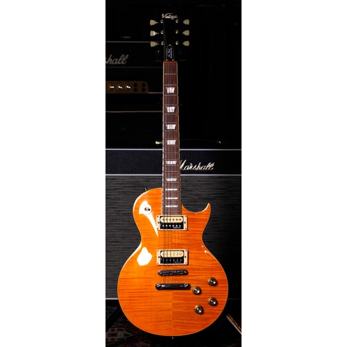 735 - JHS Vintage V100 electric guitar; Body: lemon top upon cherry red back; Neck: good; Fretboard: rosew... 