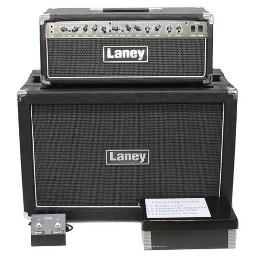 831 - Laney LH50 guitar amplifier head with foot switch and manuals; together with matching Laney GS212IE ... 