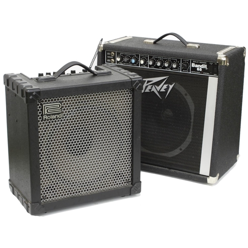 870 - Roland Cube 60 guitar amplifier; together with a Peavey Bandit 65 guitar amplifier, with dust cover ... 