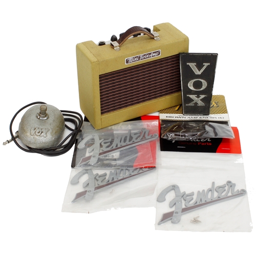 911 - Fender Mini Twin-Amp battery powered guitar amplifier; together with a selection of amplifier spares... 