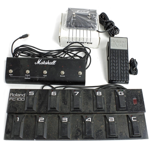 1036 - Roland FC-100 foot controller pedal; together with a Marshall six pin guitar amplifier foot switch, ... 