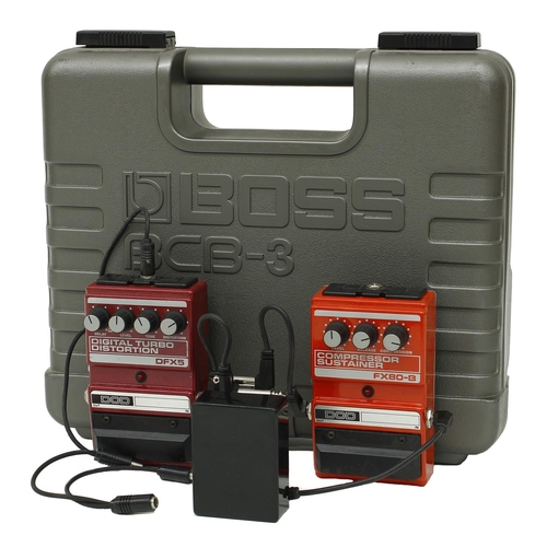 1099 - Boss BCB-3 guitar pedal board case, fitted with a DOD DFX5 Digital Turbo Distortion guitar pedal and... 