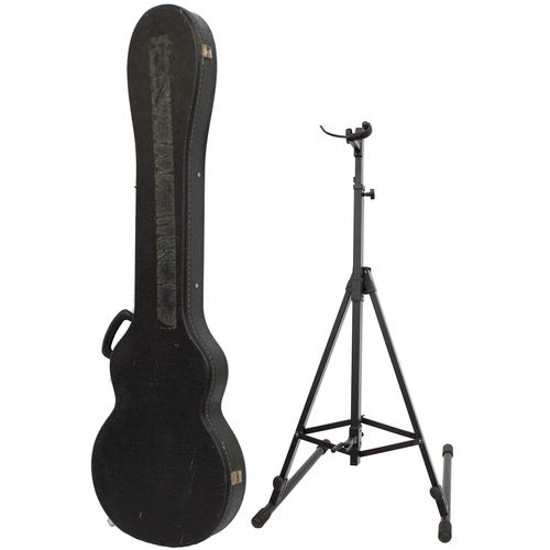 1217 - Bass guitar hard case; together with a Stagg double bass stand (2)