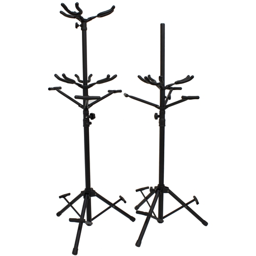 1258 - Boston five position folding guitar rack stand; together with two three position guitar hanger trees... 