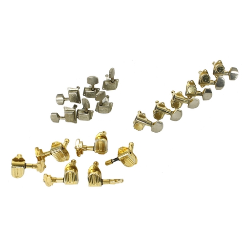 1296 - Set of Grover gold plated guitar tuners (one missing button); together with a set of Schaller guitar... 