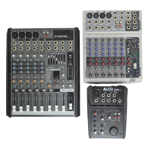 3030 - Mackie Pro FX8 professional mixer; together with a Peavey PV8 mixer and an Alto ZMX52 mixer (3)*Plea... 