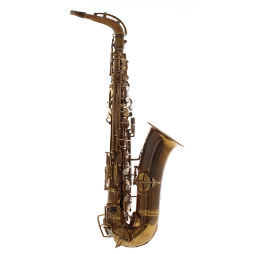 1824 - Alto saxophone by and stamped Frank Holton, gold lacquered finish, crook, hard case