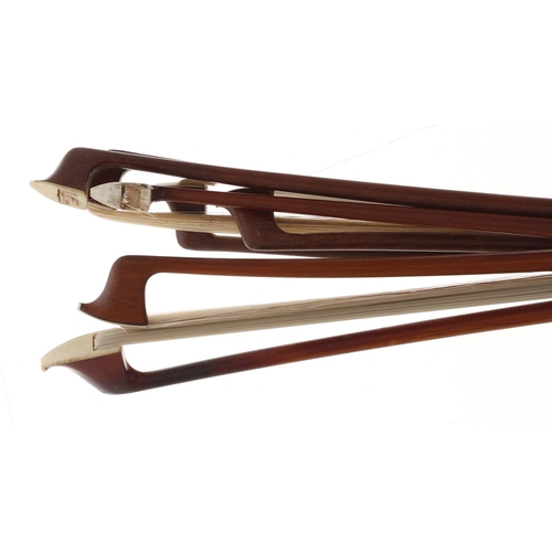 2206 - Nickel mounted violoncello bow; also six old nickel mounted violin bows (7)