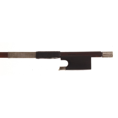 2258 - Good English silver mounted violin bow by and stamped George Darbey, the stick octagonal, the ebony ... 