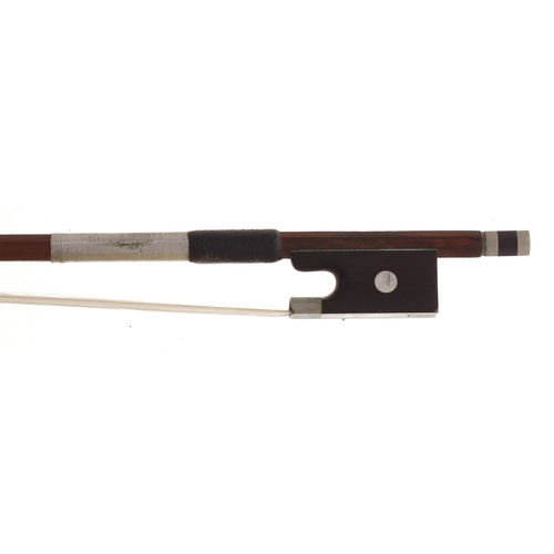 2259 - Nickel mounted violin bow, unstamped, 58gm