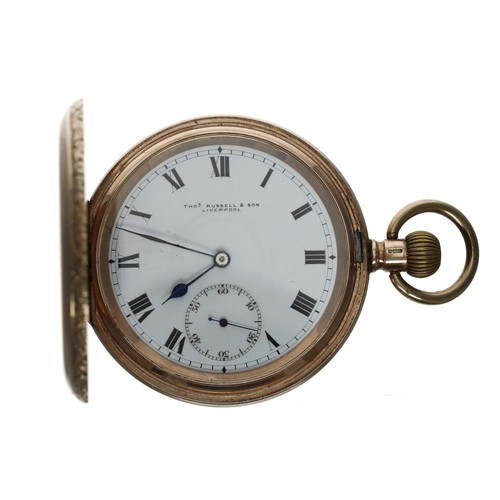 170 - Clean 9ct full hunter pocket watch by Thomas Russell & Son, Liverpool, Chester 1915, signed leve... 