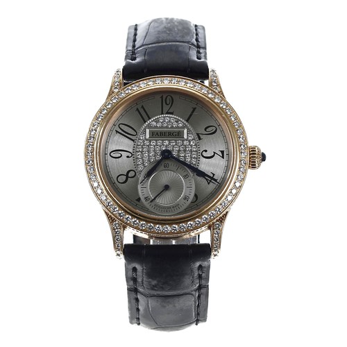 87 - Fabergé Agathon 18ct rose gold diamond automatic mid-size wristwatch, No.1, exhibition back with cal... 