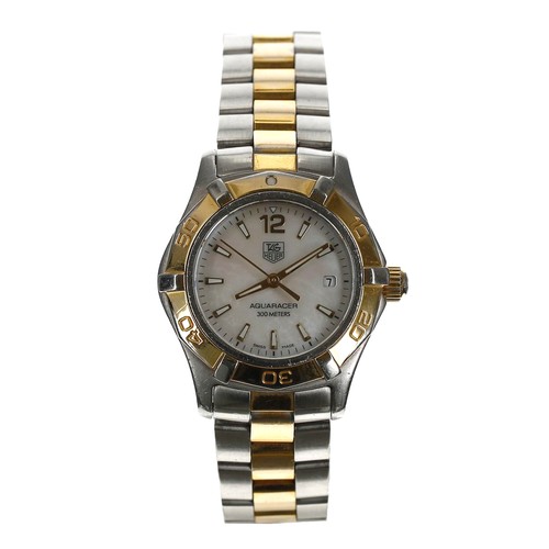 104 - Tag Heuer Aquaracer 300m bicolour lady's wristwatch, reference no. WAF1424, serial no. FZ6xxx, mothe... 