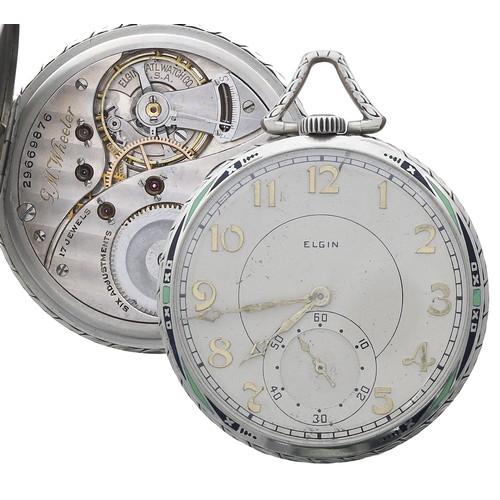 164 - Elgin National Watch Co. 'G.M. Wheeler' 14k white gold filled and enamel lever pocket watch, serial ... 