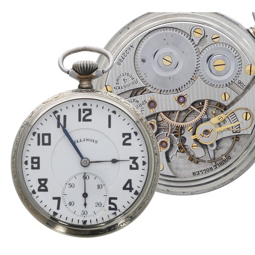 165 - Illinois Watch Co. 14k white gold filled lever set pocket watch, circa 1924, signed cal. 706 17 jewe... 