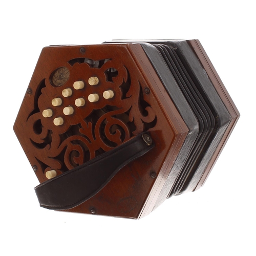 1609 - C. Jones two row Anglo concertina with brass reeds, twenty-one bone buttons on pierced mahogany ends... 