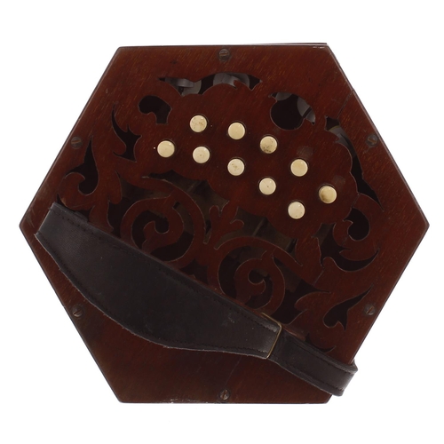 1609 - C. Jones two row Anglo concertina with brass reeds, twenty-one bone buttons on pierced mahogany ends... 