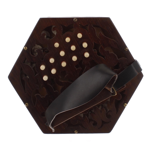 1611 - Good and rare early C. Jefferies three row Anglo concertina in modern pitch (G & D), with steel ... 