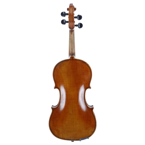 2403 - French JTL violin labelled F. Breton Brevete..., also stamped on the button, 14 1/8