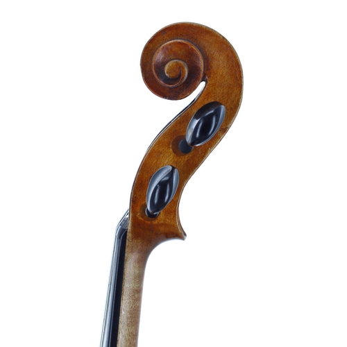 2403 - French JTL violin labelled F. Breton Brevete..., also stamped on the button, 14 1/8