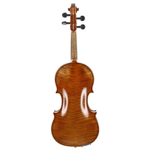 2413 - Interesting violin labelled Antoniazzi Romeo Cremonese..., the two piece back of medium curl with si... 