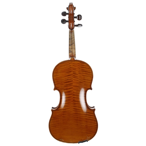 2419 - Good French violin circa 1900 labelled Anton Hoffmann, 1784, the two piece back of faint medium curl... 