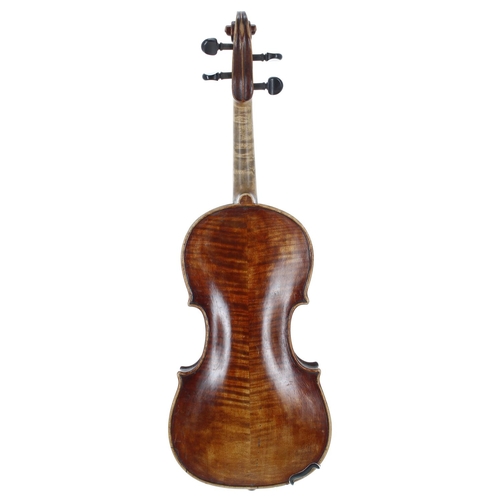 2420 - Interesting violin, possibly Italian, labelled Joseph Guarnerius..., the two piece back of medium cu... 