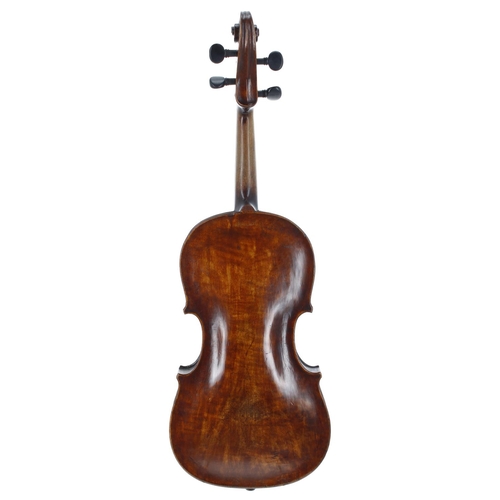 2434 - Interesting early 19th century violin bearing the original neck and scroll, the one piece back of ve... 