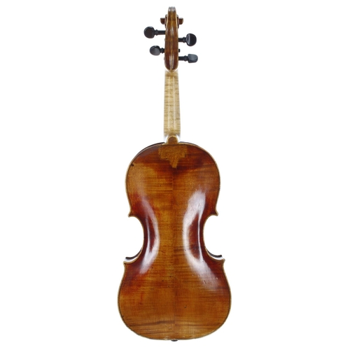 2435 - Interesting 19th century violin, possibly English circa 1830, unlabelled, the two piece back of fain... 