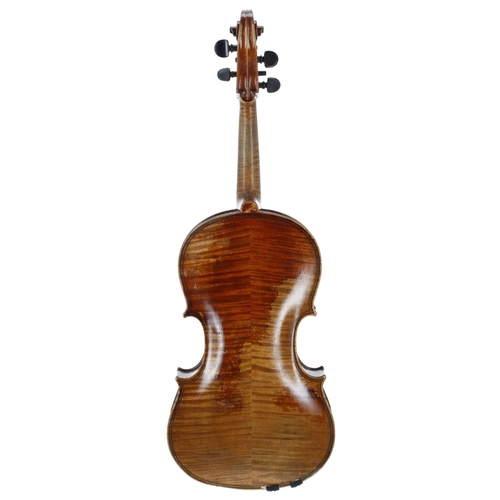 2442 - Good interesting late 19th century large viola, unlabelled, the two piece back of medium curl with s... 