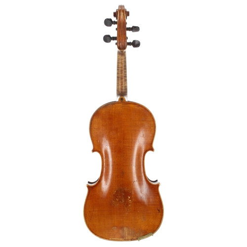 2444 - 19th century French violin labelled Pillement Pere, Paris..., the two piece back of very faint mediu... 