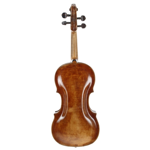 2445 - Interesting 19th century German violin labelled Laurentius Storioni..., the one piece back of plaini... 