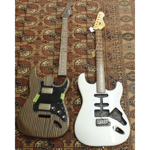 1342 - Two guitar bodies/necks for projects to include a zebra finish type body and neck with single-ply Gu... 