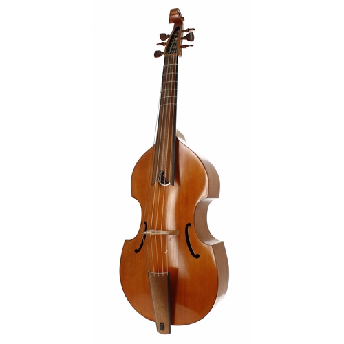 1703 - Bass viola da gamba by Wolfgang Ueble, circa 1970, unlabelled, the table with inset fretted wooden r... 