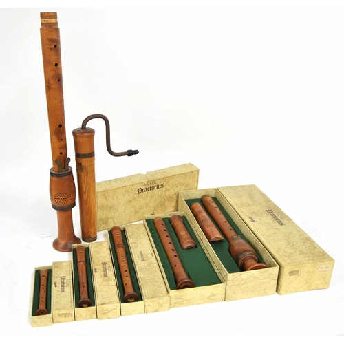 1705 - Consort of six Renaissance-style recorders by Hopf after Praetorius, comprising garklein flötlein in... 