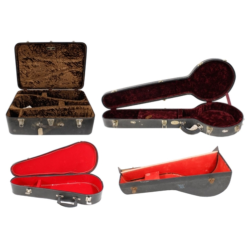 1595 - Four various hard instrument cases: CKL World-Class banjo case, double plush lined Neapolitan mandol... 