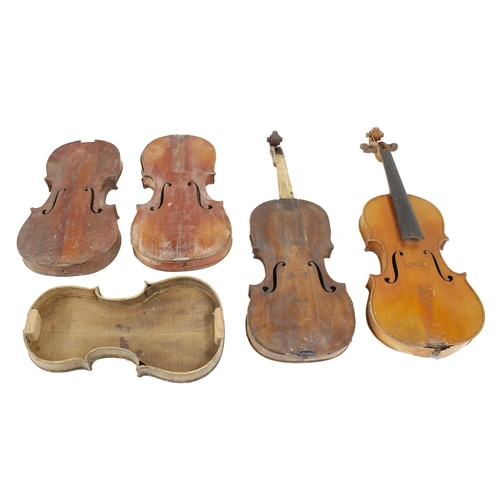 2012 - Box of various old violins in need of restoration