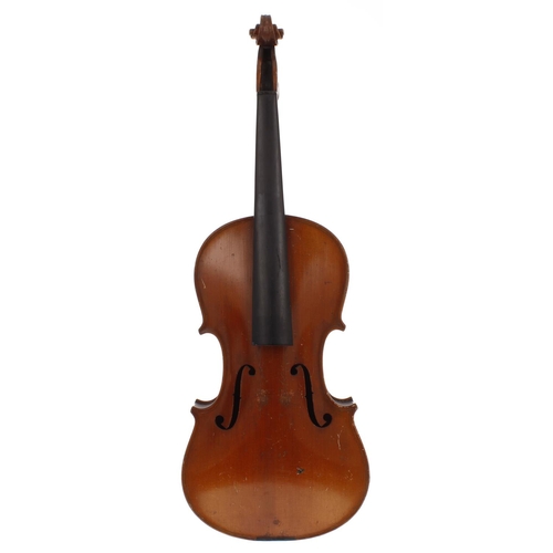 2056 - English violin by and labelled J. Rathbone, March 1953, 14 1/8